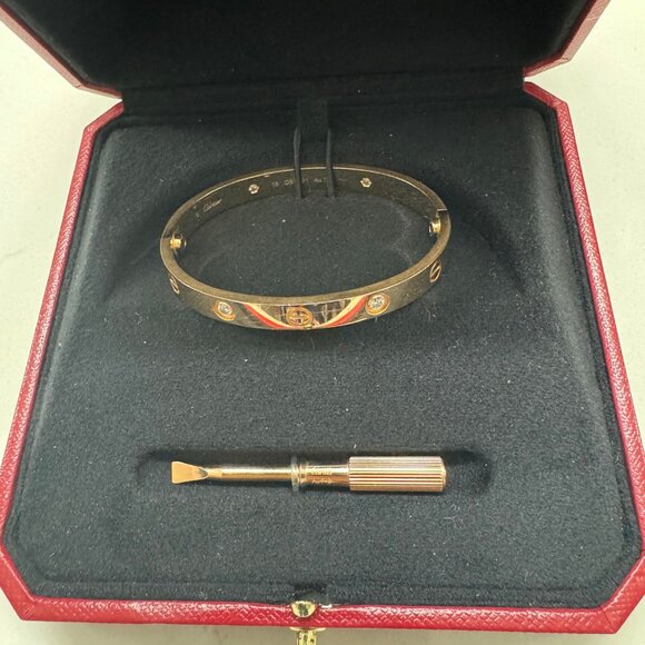 CARTIER 18K pink gold 4 Diamond LOVE BRACELET Size 16 - Picture 2 of 16